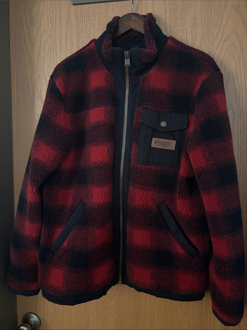 Pendleton Red and Black Buffalo Plaid Sherpa Jacket with Chest Pocket